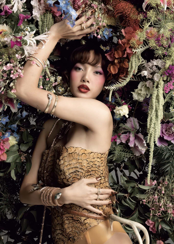 Woman in Floral Setting with Jewelry