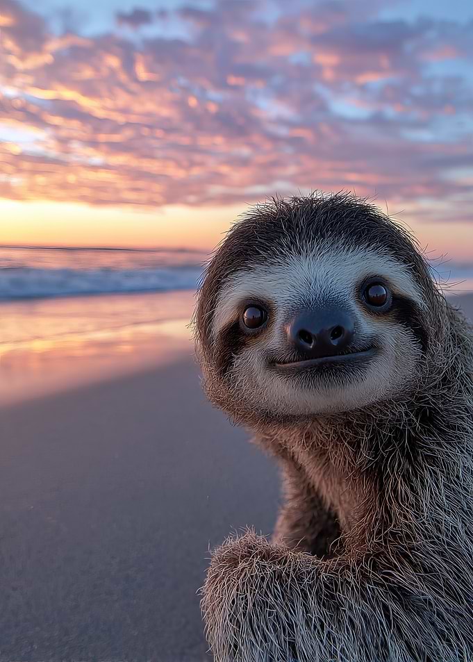 Cute Sloth at Sunset Beach
