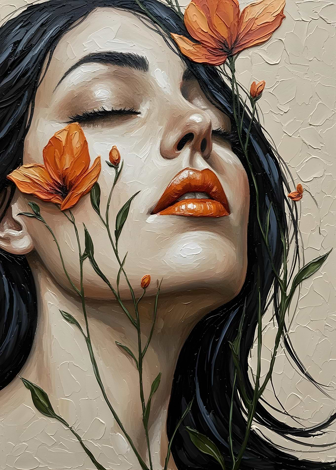 Woman with Orange Flowers Painting
