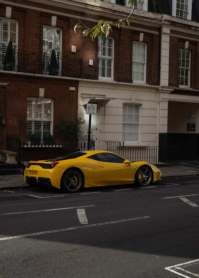 Yellow Ferrari 458 Speciale in London