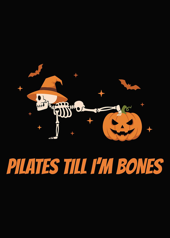 Pilates Skeleton with Pumpkin Halloween