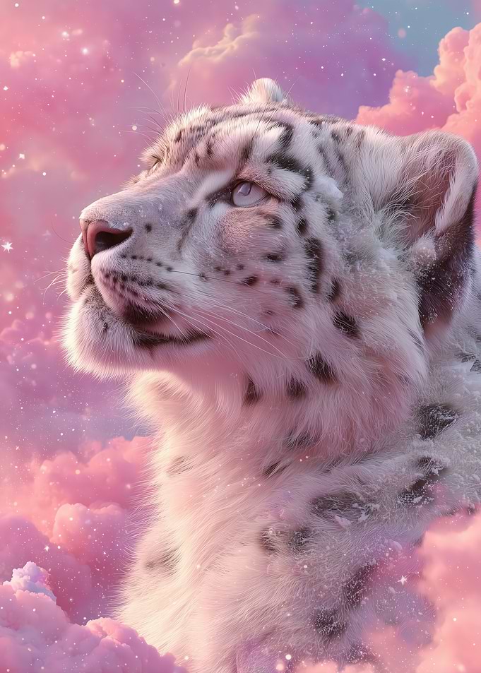 Snow Leopard in Pink Clouds