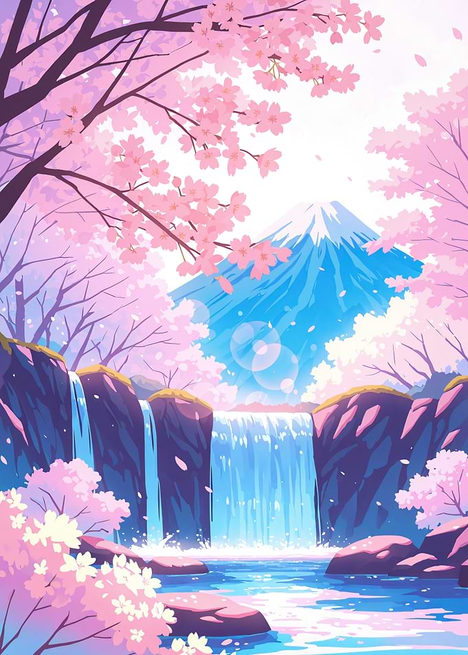 Anime Background Sakura Cherry Blossoms Mount Fuji Japanese Landscape
