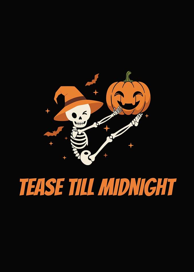 Halloween Skeleton with Pumpkin and Witch Hat