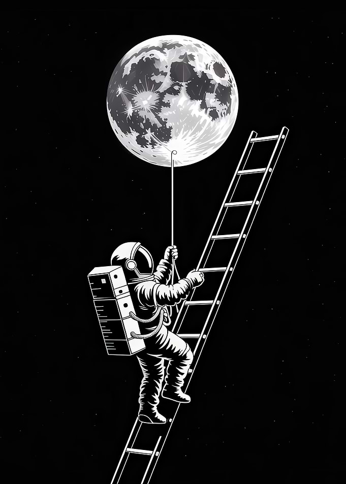 Astronaut Climbing Ladder to the Moon