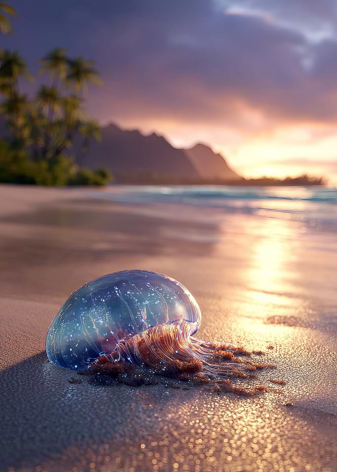 Jellyfish on a Tropical Beach Sunset