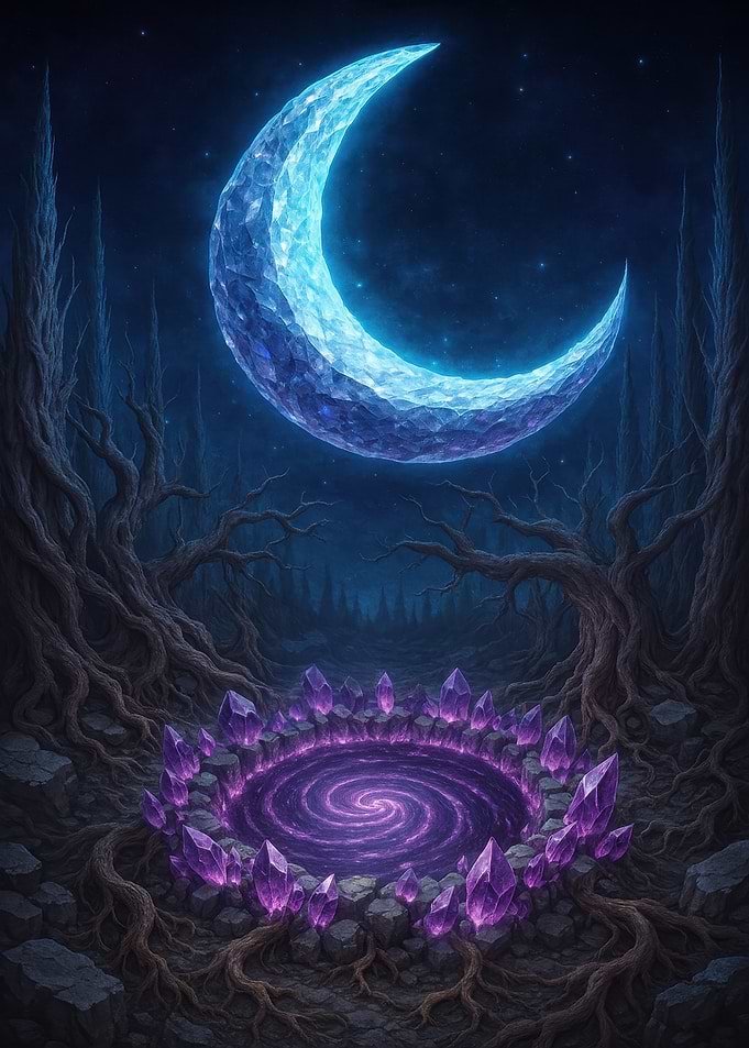 Crystal Moon and Portal in Forest