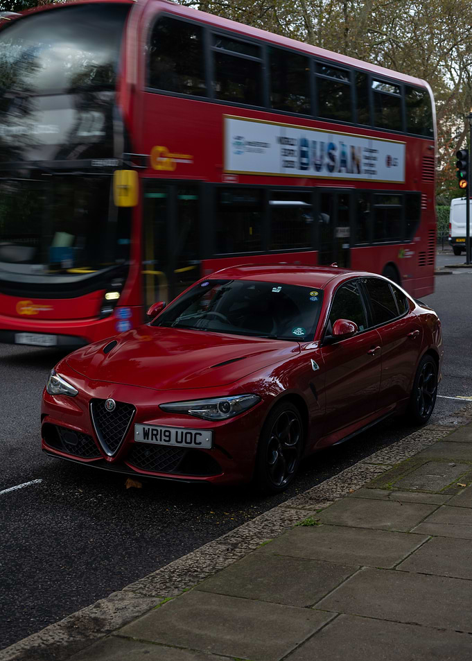 Red Alfa Romeo Giulia Quadrifolgio in London