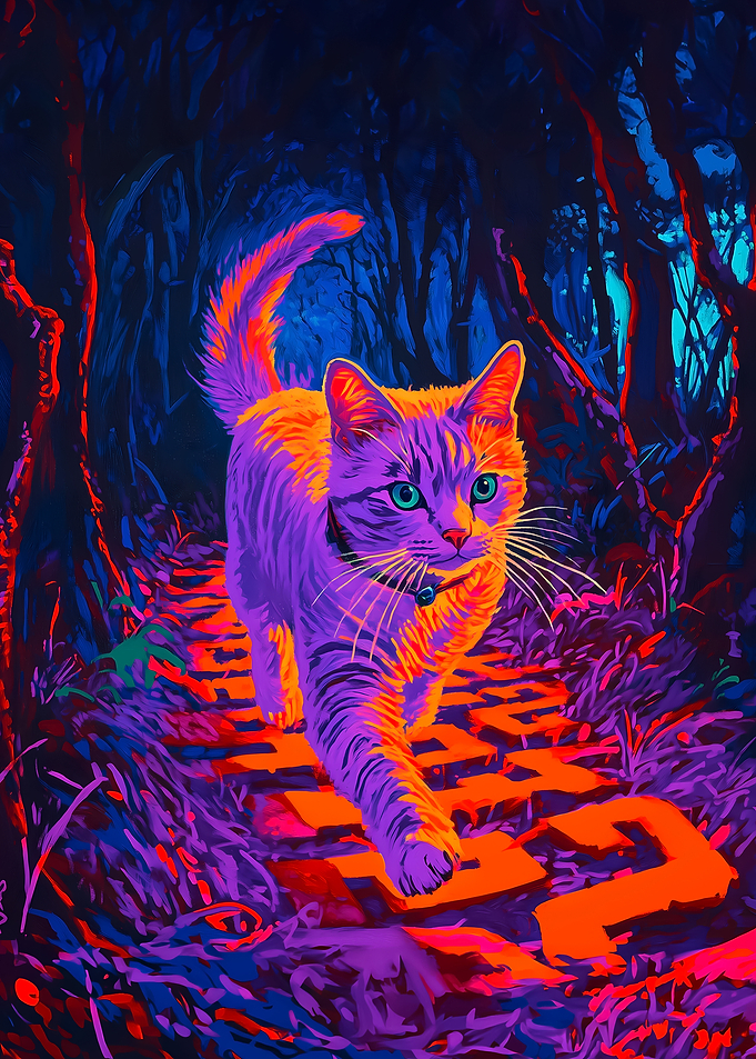 Neon Cat in Forest