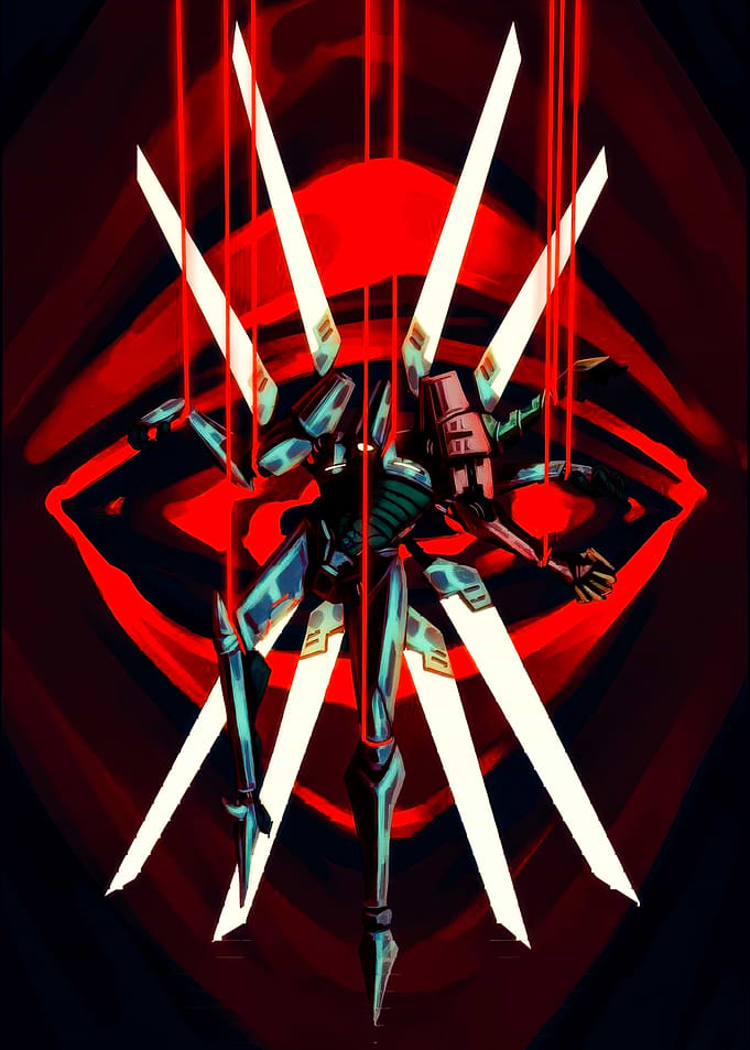 Abstract Robot with Red Background