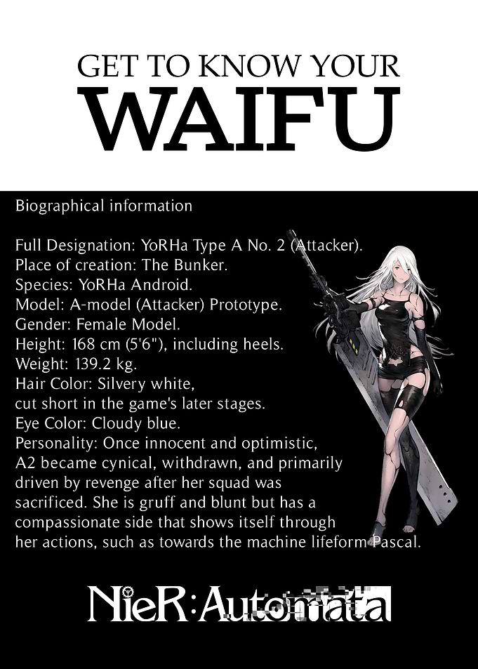 NieR: Automata A2 Waifu Profile