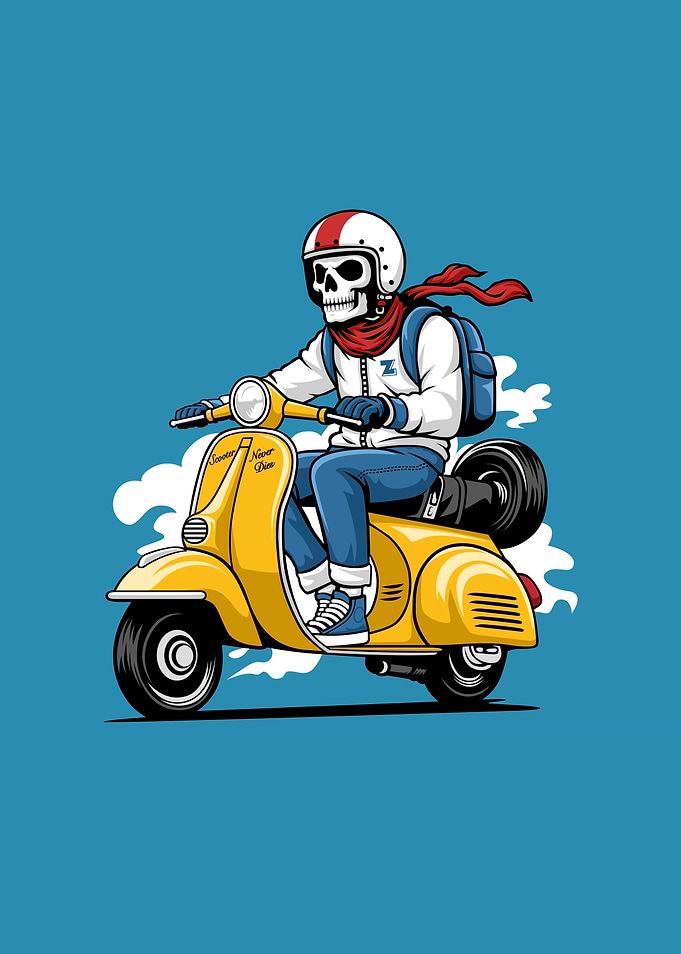 Skeleton Rider on Yellow Scooter