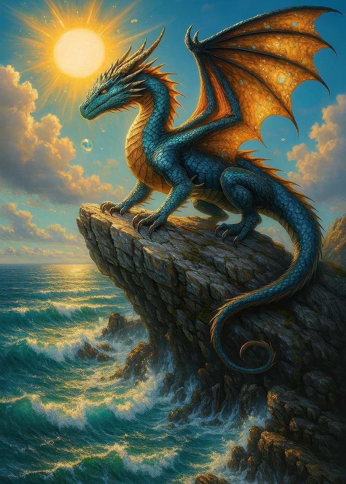 Dragon on Cliff Overlooking Ocean