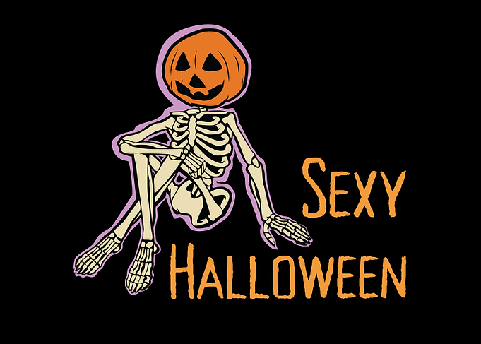 Sexy Halloween Skeleton with Pumpkin Head