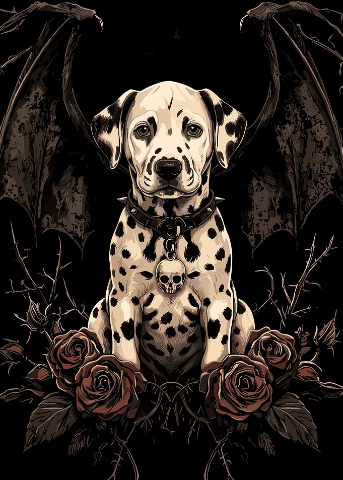 Gothic Dalmatian with Wings and Skull