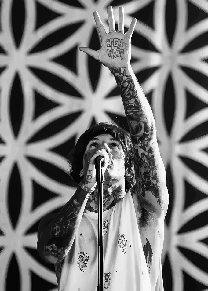 Monochrome Concert Performance with Tattooed Singer