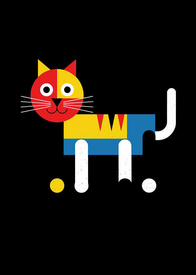 Geometric Cat Illustration on Black Background