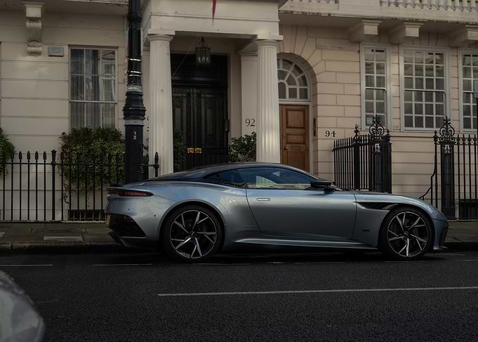 Silver Aston Martin DB12 in London