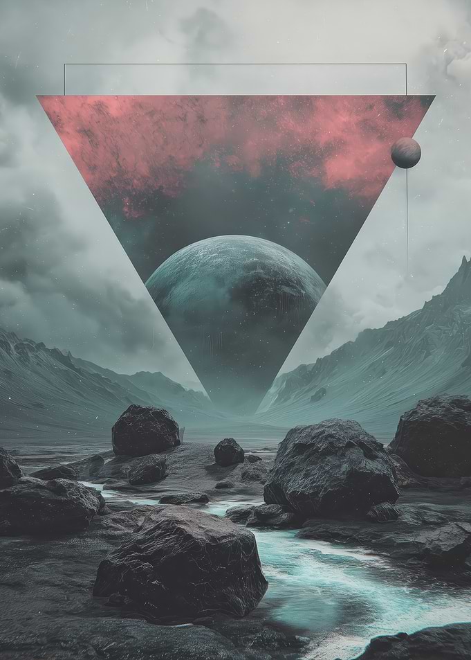Surreal Landscape with Geometric Elements