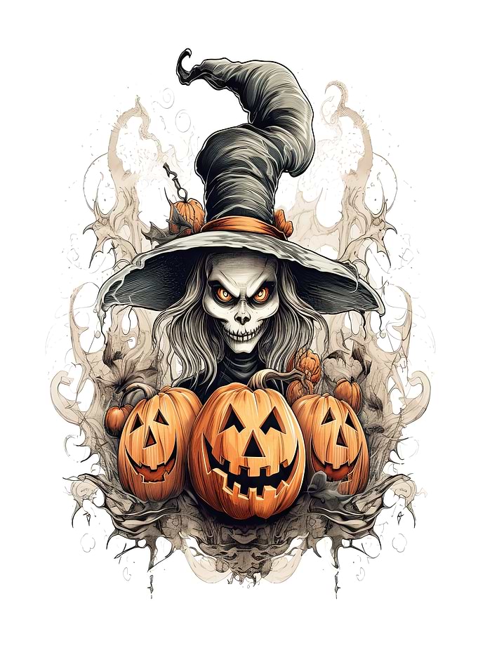 Halloween Witch with Pumpkins Illustration