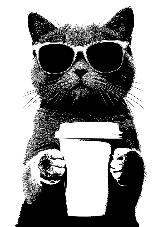 Cool Cat with Coffee