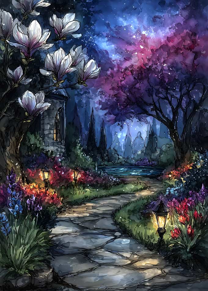 Enchanted Garden Path at Night