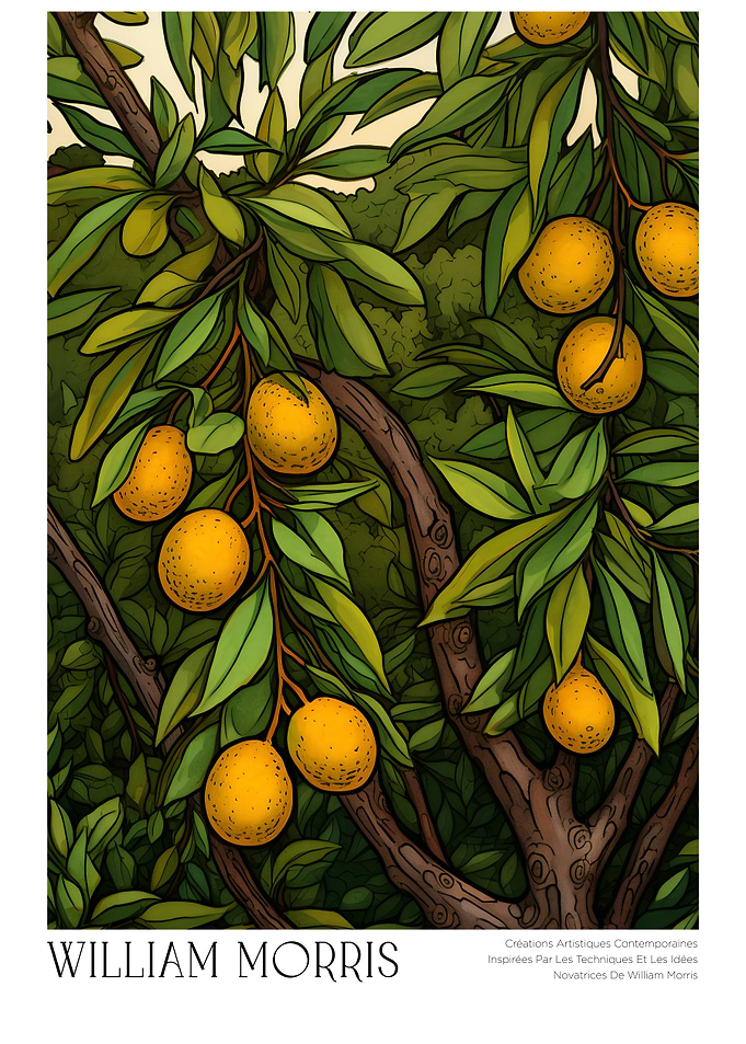 William Morris Inspired Orange Tree Art