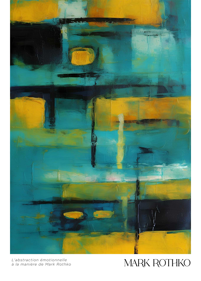 Abstract Painting in Teal, Yellow, and Black