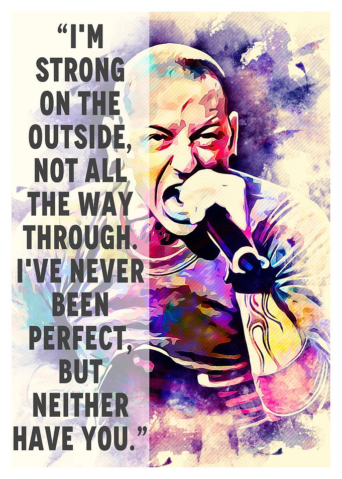 Chester Bennington Watercolor Portrait with Quote