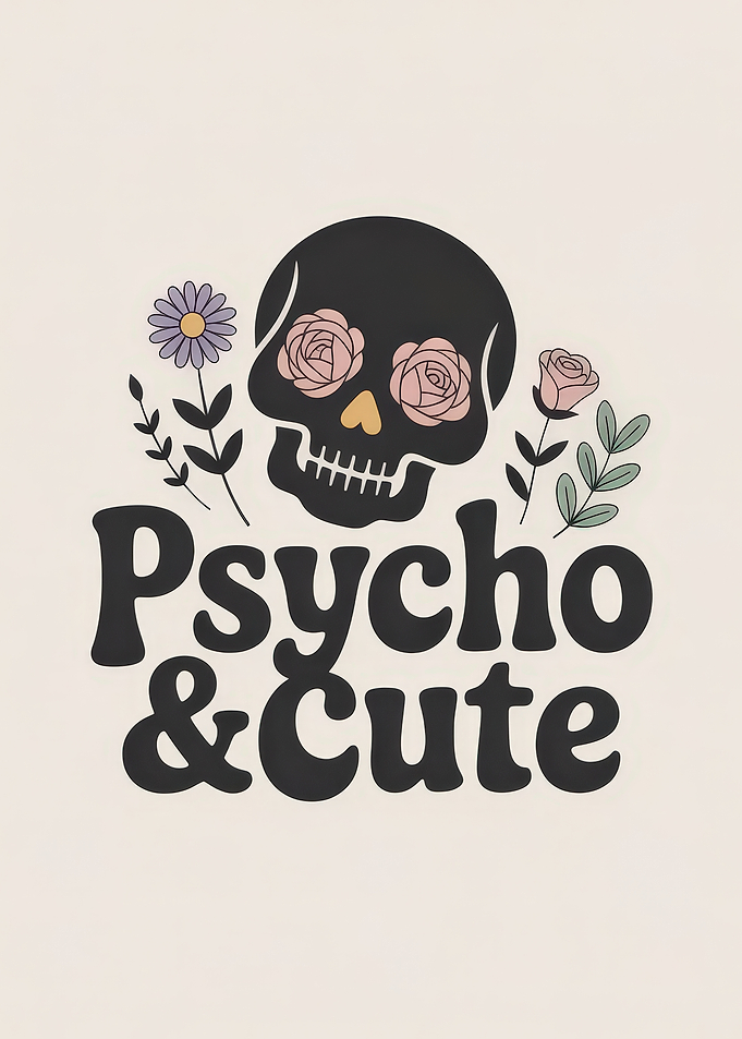 Psycho And Cute Skull Floral Design