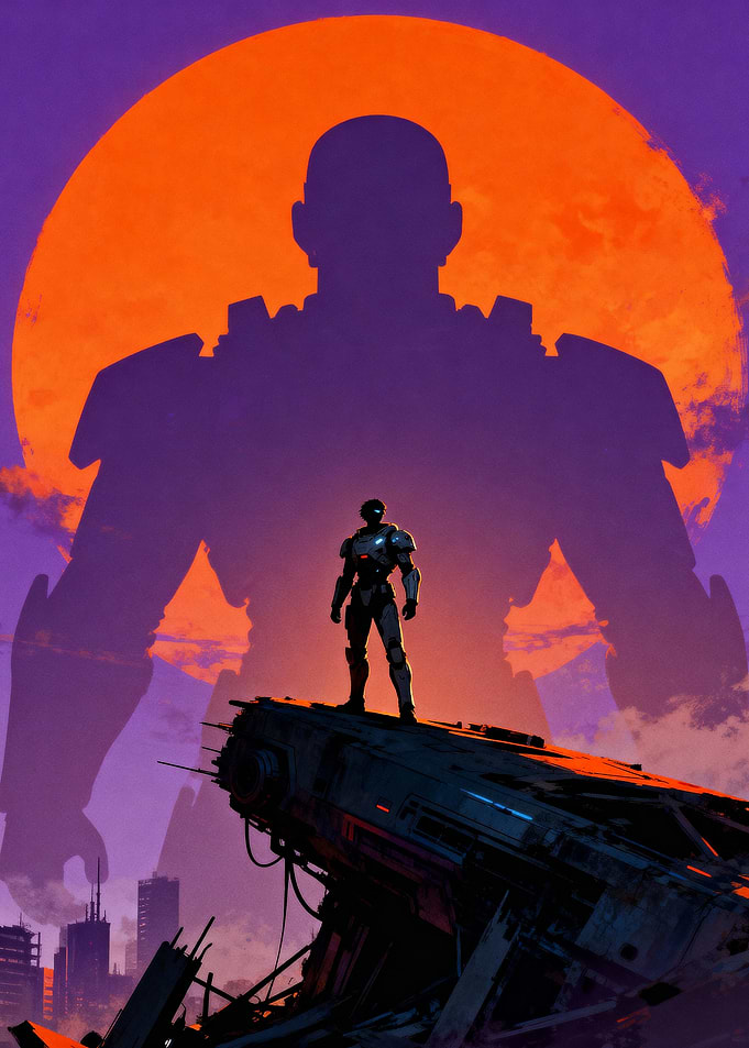 Sci-Fi Warrior with Giant Silhouette