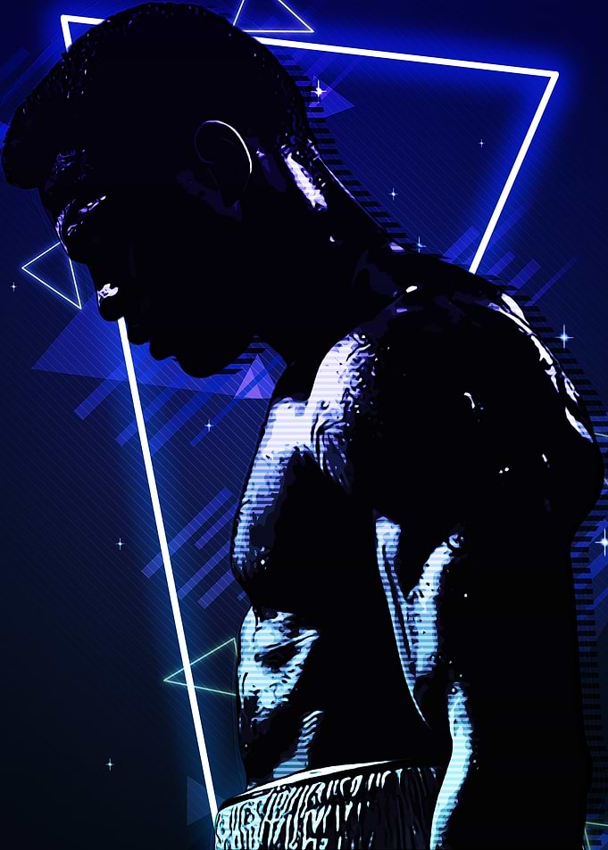 Ali Silhouette with Neon Triangles
