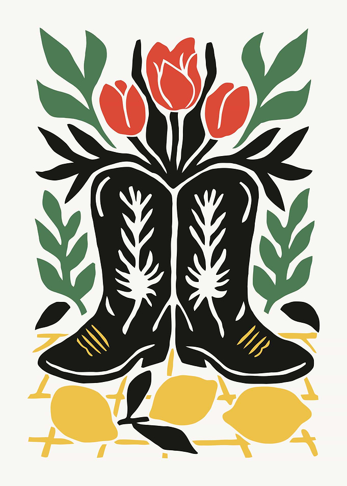 Cowboy Boots, Tulips, and Lemons Art