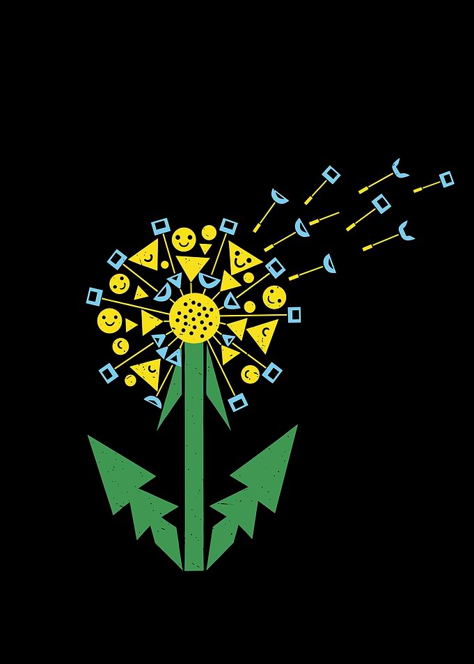Geometric Dandelion with Faces on Black
