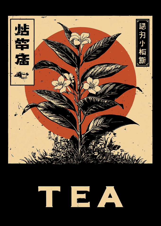 Tea Plant Illustration with Japanese Text