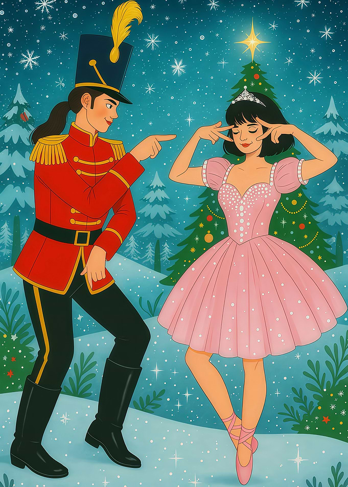 Christmas Nutcracker and Ballerina in Dance Scene