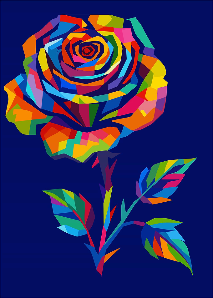 Colorful Geometric Rose on Blue Background