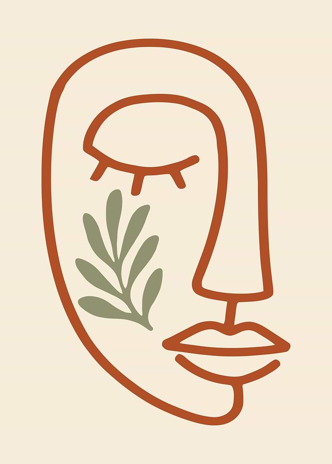 Abstract Face with Leaf Line Art