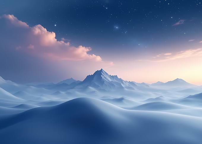Fantasy landscape with snowy mountains at night