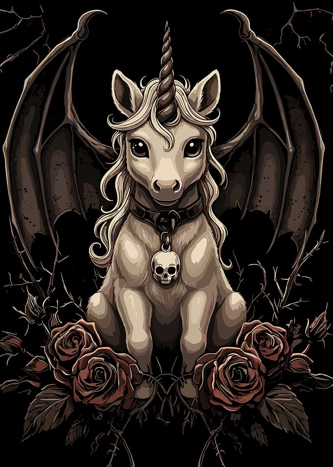 Gothic Unicorn with Bat Wings