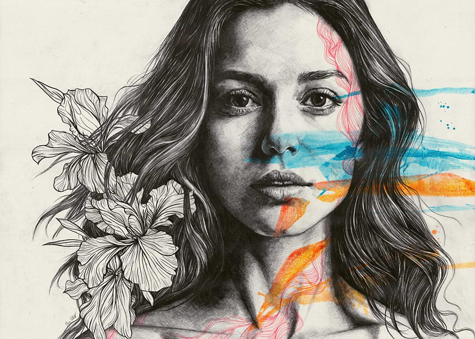 Woman's Portrait with Floral and Color Accents