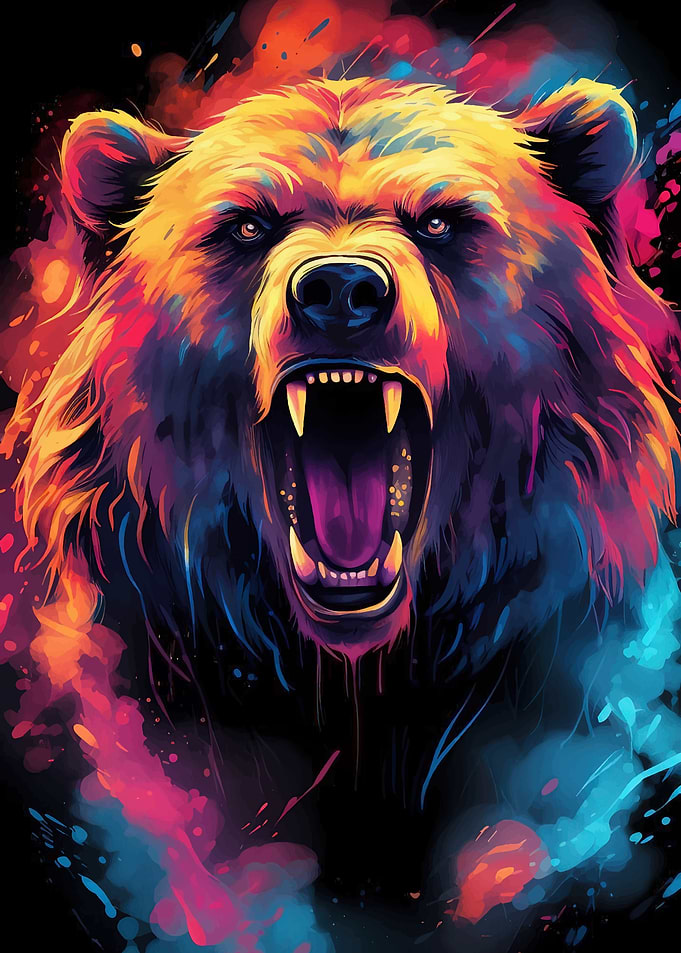 Colorful Roaring Bear Portrait
