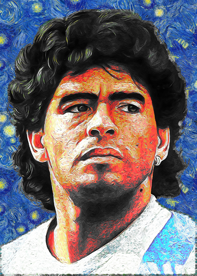 Maradona Portrait in Starry Night Style