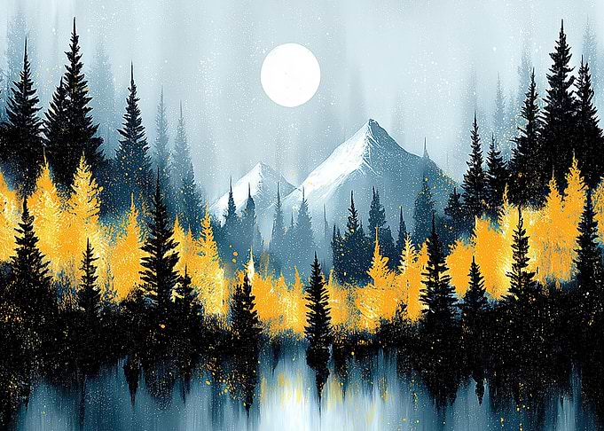 Golden Forest and Mountain Landscape