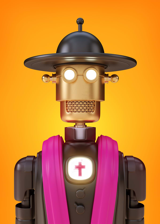 Robot Priest with Pink Stole