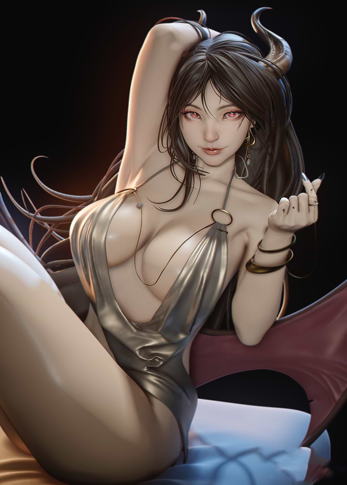 Demon Girl in Silver Dress