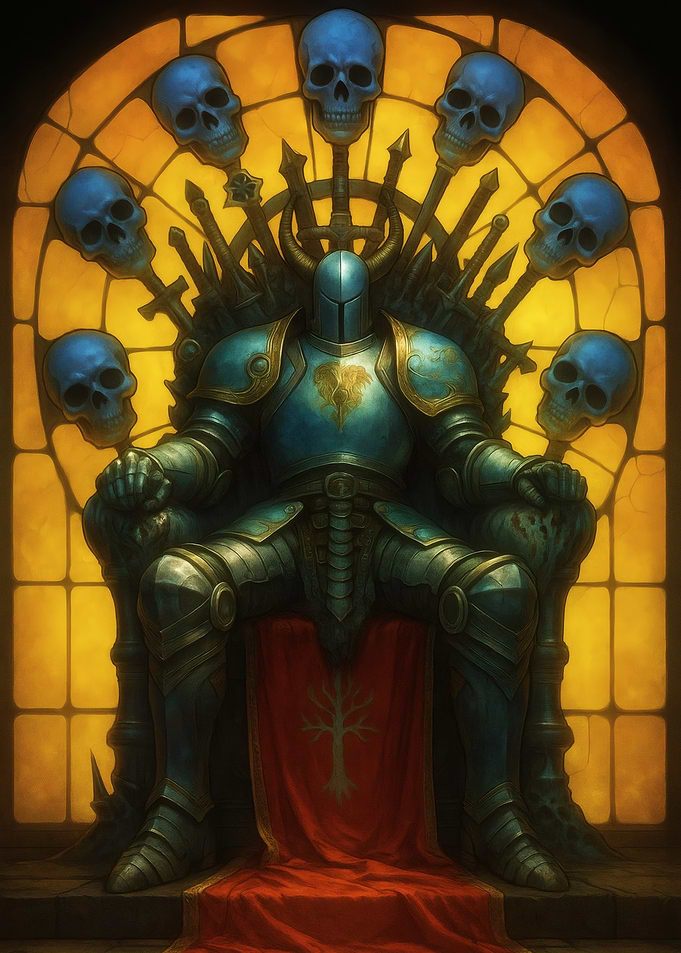 Knight on Throne with Skulls