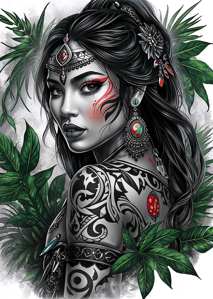 Tribal Woman Portrait with Greenery