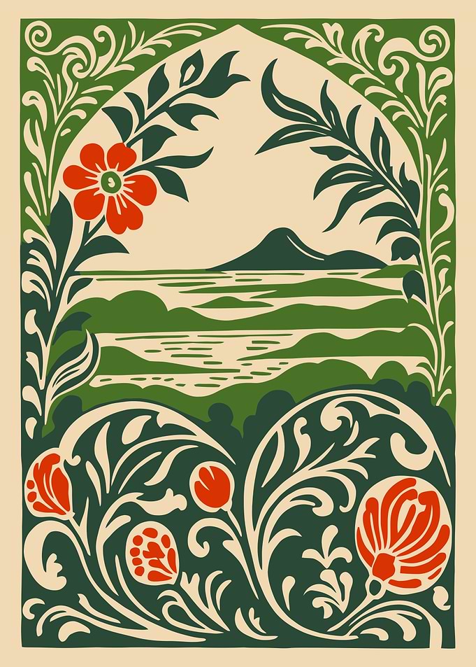 Floral Landscape Art Nouveau Illustration