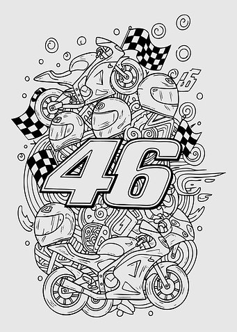 Motorcycle Racing Number 46 Doodle Art